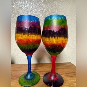 Hand Painted, Colorful Wine Glasses 8 inch size